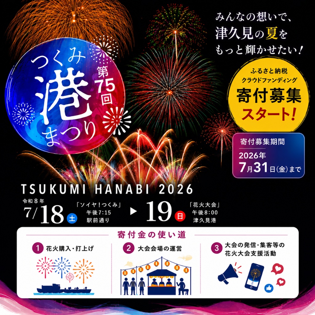 ふるさと納税クラウドファンディング 寄付募集スタート！みんなの想いで津久見の夏をもっと輝かせたい！